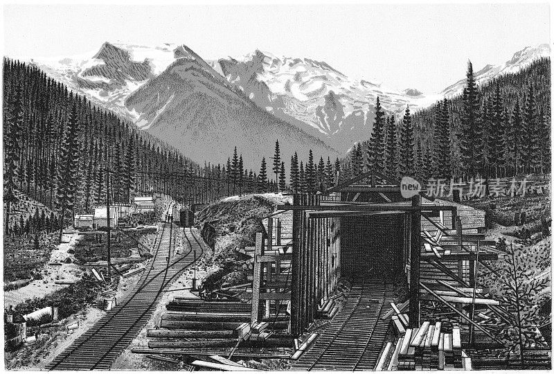 罗杰斯山口在加拿大不列颠哥伦比亚省的落基山脉，加拿大- 19世纪